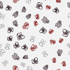 Sticker - Set line Diet plan, Intestines, Women waist and Palm oil free on seamless pattern. Vector