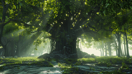 Beautiful big banyan tree, taller than other trees