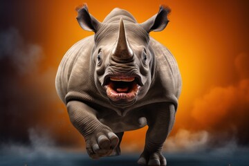 Wall Mural - Happy rhinoceros jumping and having fun.