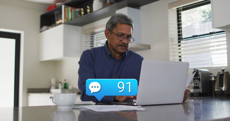 Poster - Image of emoji icons over man using laptop