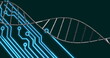Image of rotating dna helix over circuit board texture against abstract background