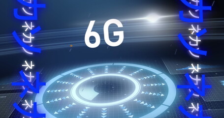 Poster - Image of scope scanning and 6g text over chinese symbols