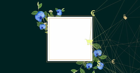 Poster - Image of network of connections with icons over screen with flowers