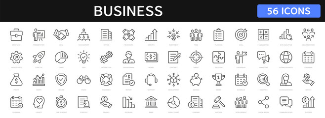 Poster - Business thin line icons set. Business and finance editable stroke icon collection. Profit, management, businessman, startup, money, company symbol. Vector