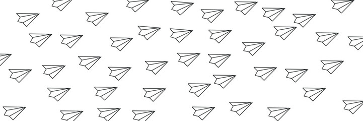  One image of a love sign in a continuous shape with flying paper airplanes. Thin contour and romantic symbols for greeting cards and web banners in simple linear style. vector eps10