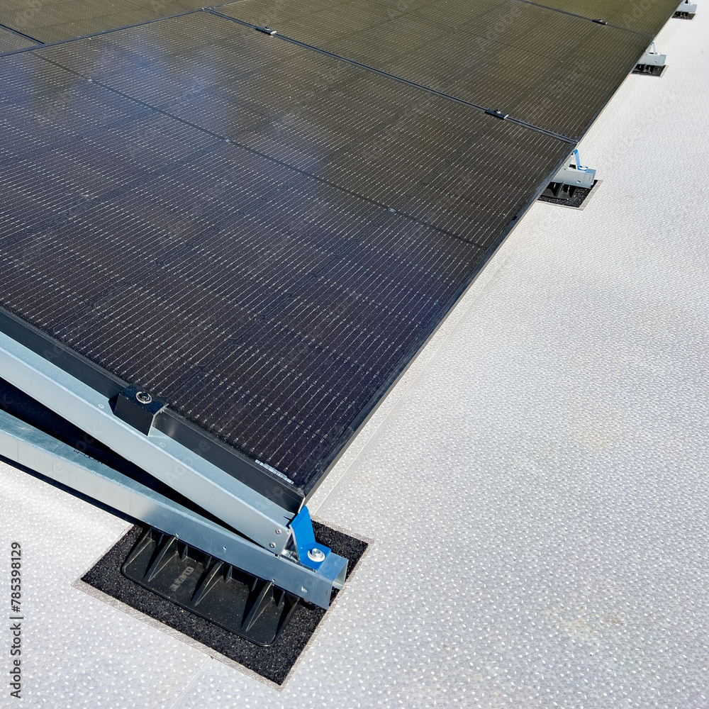 Photovoltaic system. Solar Panels on Flat Roof. Roof Solar Mounting ...