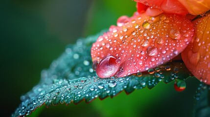 Wall Mural - Flowers and Plants: A photo of a dewdrop clinging to the edge of a leaf