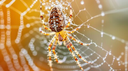 Insects and Bugs: A macro close-up photo of a spider weaving its web