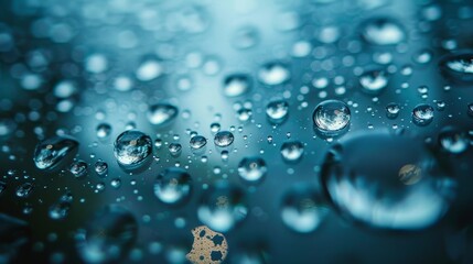 Wall Mural - Water Droplets: A macro close-up photo of water droplets on a windowpane