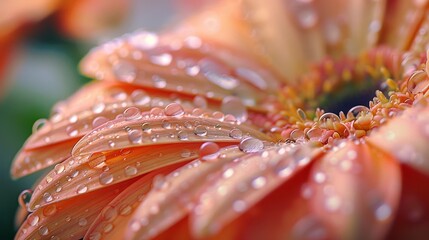 Wall Mural - Water Droplets: A macro close-up photo of water droplets clinging to the delicate petals of a flower