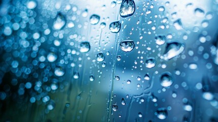Wall Mural - Water Droplets: A macro close-up photo of water droplets forming on a cold glass surface