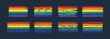 Set of grunge rainbow pride LGBT flags. Different flag textures hand drawn with a ink, crayon and chalk. vector illustration isolated on black background.