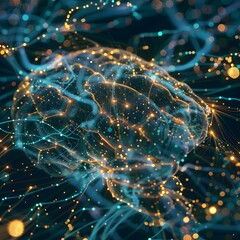Poster - Abstract representation of a human brain with neural connections and data points glowing against a dark backdrop.