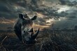 Zagrożony wyginięciem nosorożec w zniszczonym środowisku