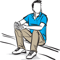 Wall Mural - man guy with cellphone and headphone sitting down vector illustration