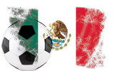 Fototapeta Góry - White background with Mexico flag and soccer ball