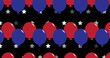 Image of red and blue balloons with white stars on black background