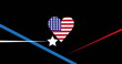 Image of blue, white and red stripes with stars over heart coloured in flag of usa