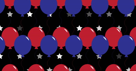 Poster - Image of red and blue balloons with white stars on black background