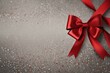 Red ribbon with bow on silver background, Christmas card concept. Space for text. Red and Silver Background 