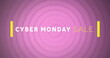 Image of cyber monday sale text banner over concentric circles against purple background