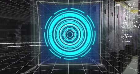 Poster - Image of screens with data processing against computer server room