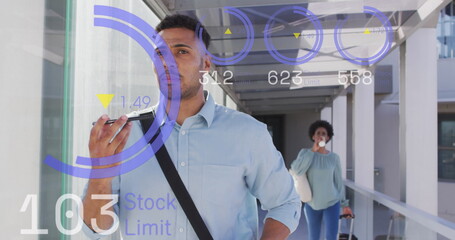 Poster - Image of financial data processing over diverse business people in airport