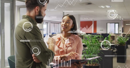 Poster - Image of data processing over diverse business people in office