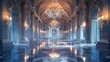 grand ballroom interior with stunning crystal chandelier and polished marble floor elegant architecture digital painting