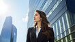 © photo for everything - business woman leader entrepreneur, professional manager  standing on the street in big city on sky background.