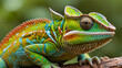 AI generated illustration of a Colorful lizard perched on a wooden log in the forest