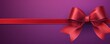 Red ribbon with bow on violet background, Christmas card concept. Space for text. Red and Violet Background