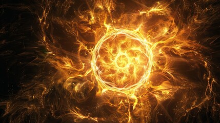 Wall Mural - Abstract fiery golden energy swirl on a black background