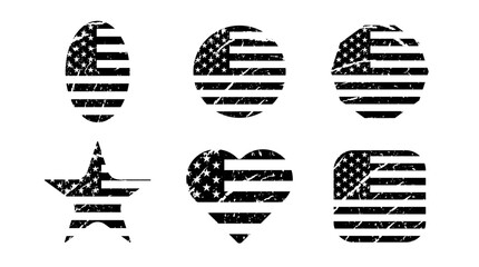 Wall Mural - American flag collection in round, oval, heart, rectangle shapes vector illustration. Usa freedom flag to use in 4th july independence day, memorial day projects. 