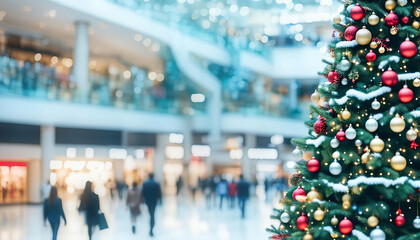 Beautiful christmas tree in mall with copy space