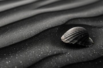 Black Shell on Black Sand Dunes Background. Conceptual Design with Texture and Dead Sea Inspiration