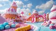© Leninya - Cartoon kids in a candythemed playground, sweet vibrant colors, eyelevel angle, 3D sugary delight