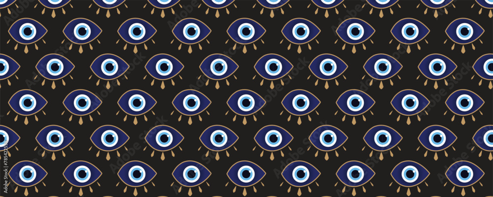Blue evil eye. Vector seamless patterns with various evil eyes ...