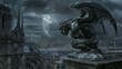 Cyberenhanced gargoyle atop a digital cathedral, gothic scifi, guardian code