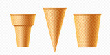 Fototapeta Łazienka - Empty waffle ice cream cones. Mockups isolated on transparent background. Stock vector template