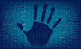 Fototapeta Łazienka - Computer code with a handprint on the screen. Cybercrime and Internet virus. Stock vector illustration