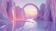  Fantasy 3D Landscape with Pink and Violet Mirror