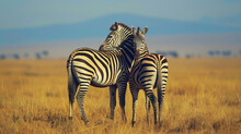 Pair Of Plains Zebras Standing Next To Each Other 