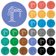Construction crane outline round flat multi colored icons