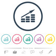Growing bar graph solid flat color icons in round outlines