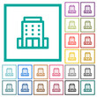 Office building outline flat color icons with quadrant frames