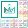 ID badge outline flat color icons with quadrant frames