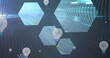 Image of light bulb icons over blue hexagons and light trails