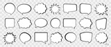 Fototapeta  - Speech bubbles comic. Empty blank talk bubble box. Carton clouds isolated. Speak balloon on transparent background. Communication, dialog vector symbols. Vector illustration.