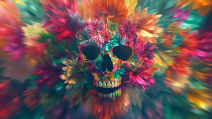 Aufkleber - Cinco de Mayo background, Vibrant Skull amidst Colorful Explosion Art